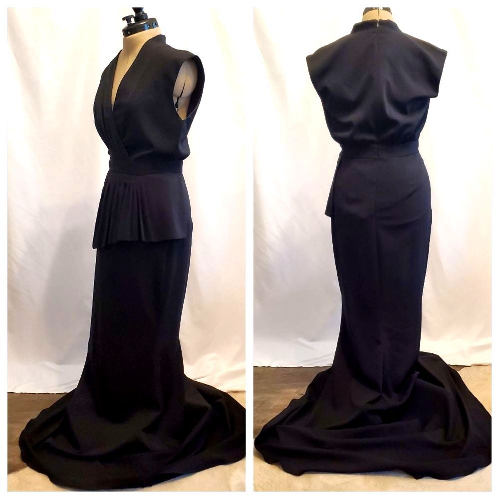 Badgley Mischka Women's Mermaid Gown 6 Black V-Neck Cap Sleeve Eveningwear - Picture 2 of 13